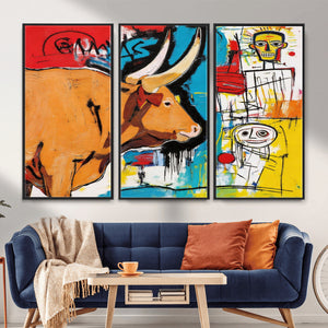 Basquiat Style Bull Graffiti Wall Art Canvas Print, Street