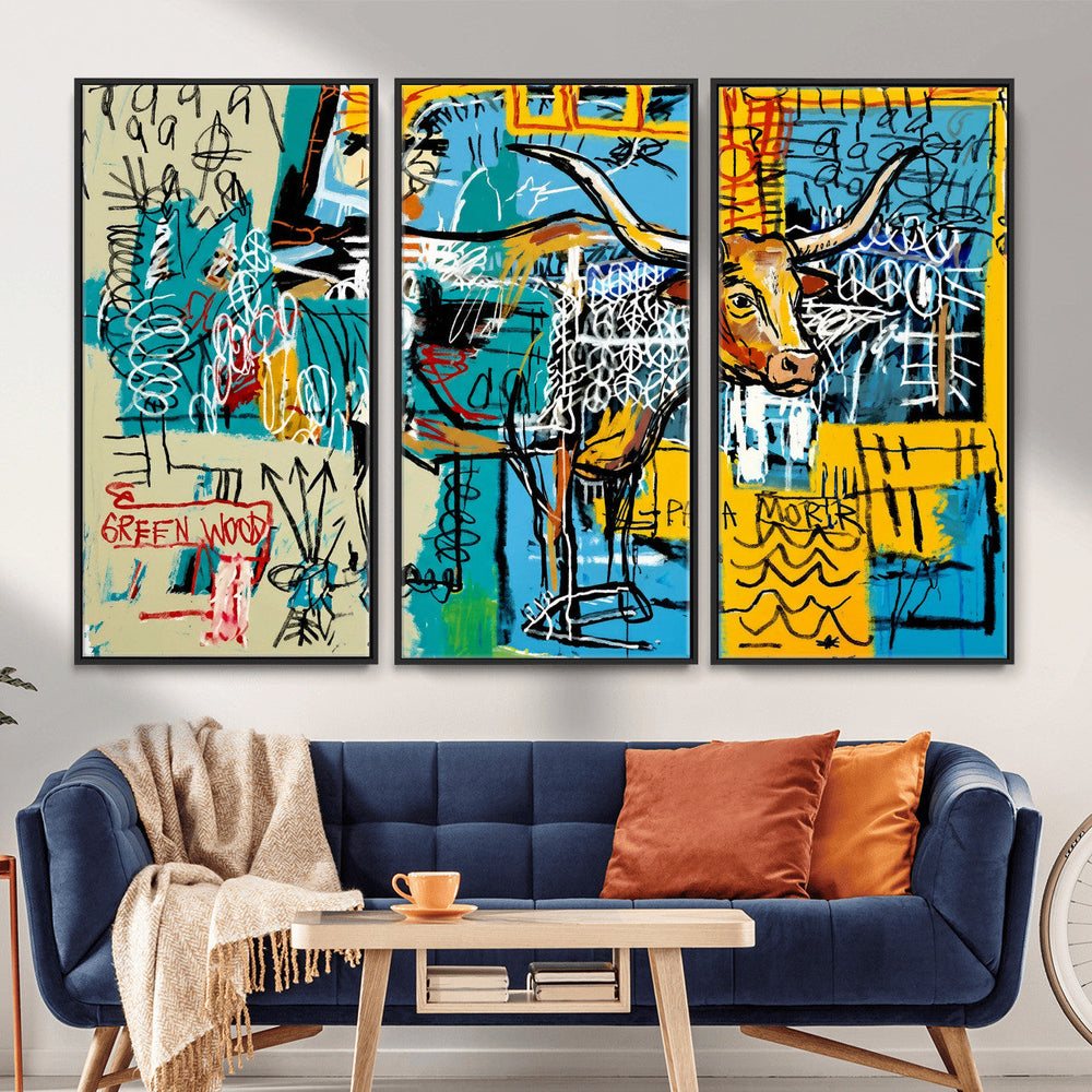 Basquiat Style Bird Bull Graffiti Wall Art Canvas Print,
