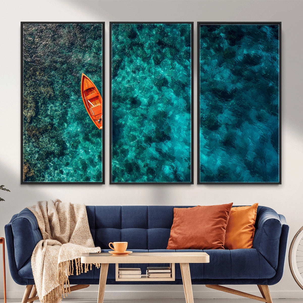 Turquoise Ocean Boat Wall Art Canvas Print