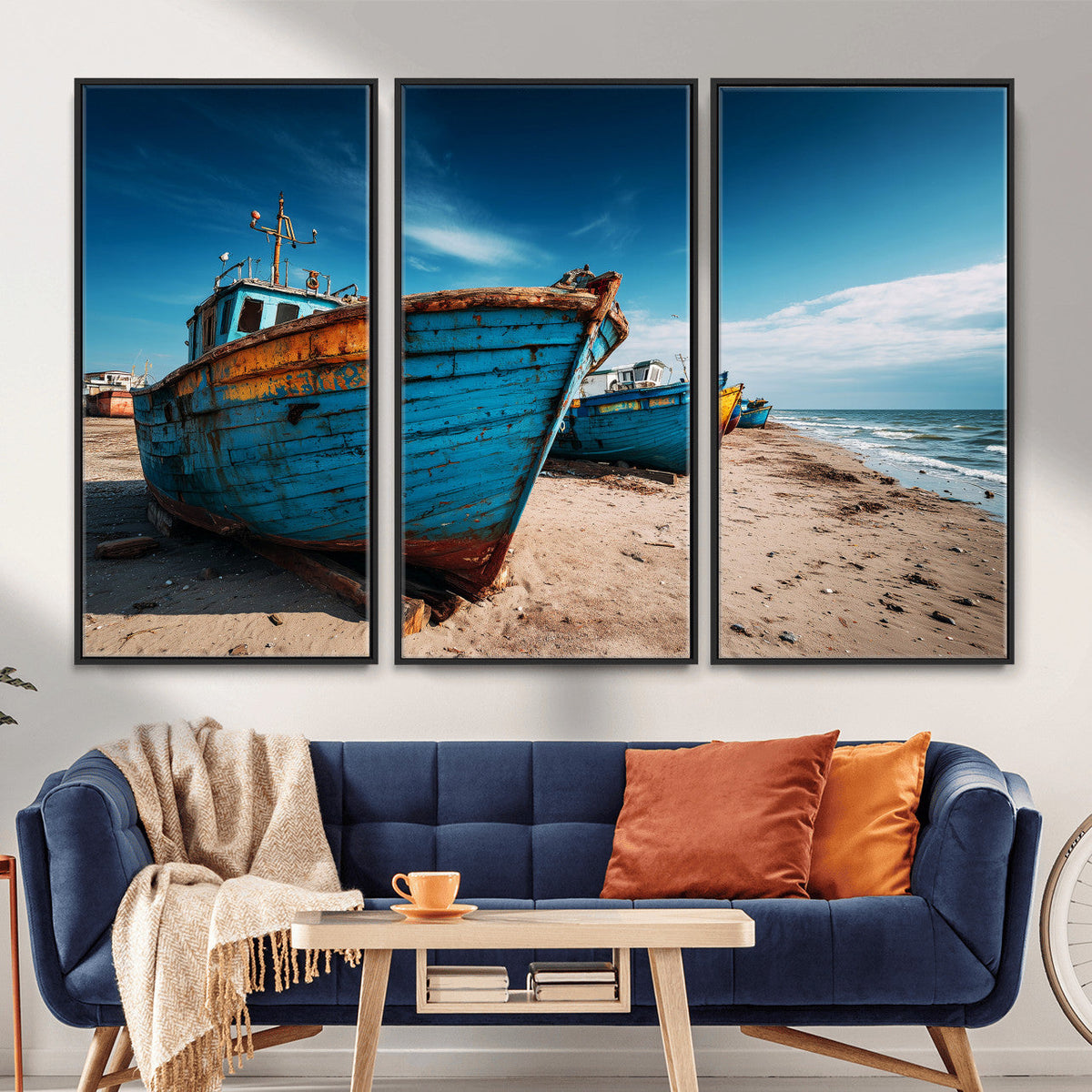 Coastal Fishing Boats Wall Art Canvas Print, Sunset Beach