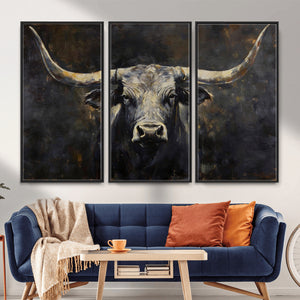Rustic Longhorn Bull Wall Art Canvas Print – Vintage Western