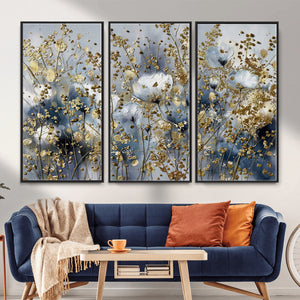Abstract Floral Wall Art Canvas Print – Gold and Blue