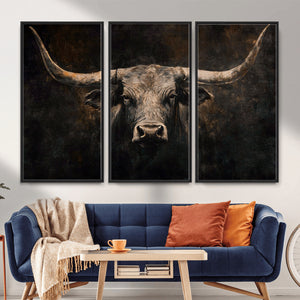 Vintage Longhorn Bull Wall Art Canvas Print – Rustic Western