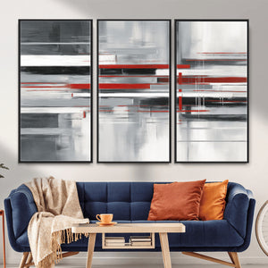 Gray Red Abstract Wall Art Canvas Print, Modern Abstract