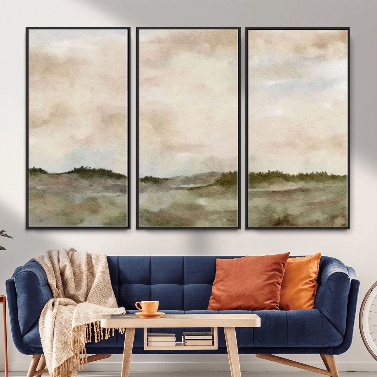 Muted Watercolor Hill Landscape Print — Beige Taupe Cloudy