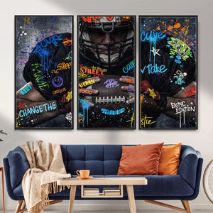 Graffiti American Football Player Street Art Wall Art Canvas