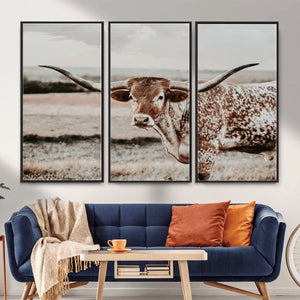 Texas Longhorn Bull Rustic Wall Art Canvas Print