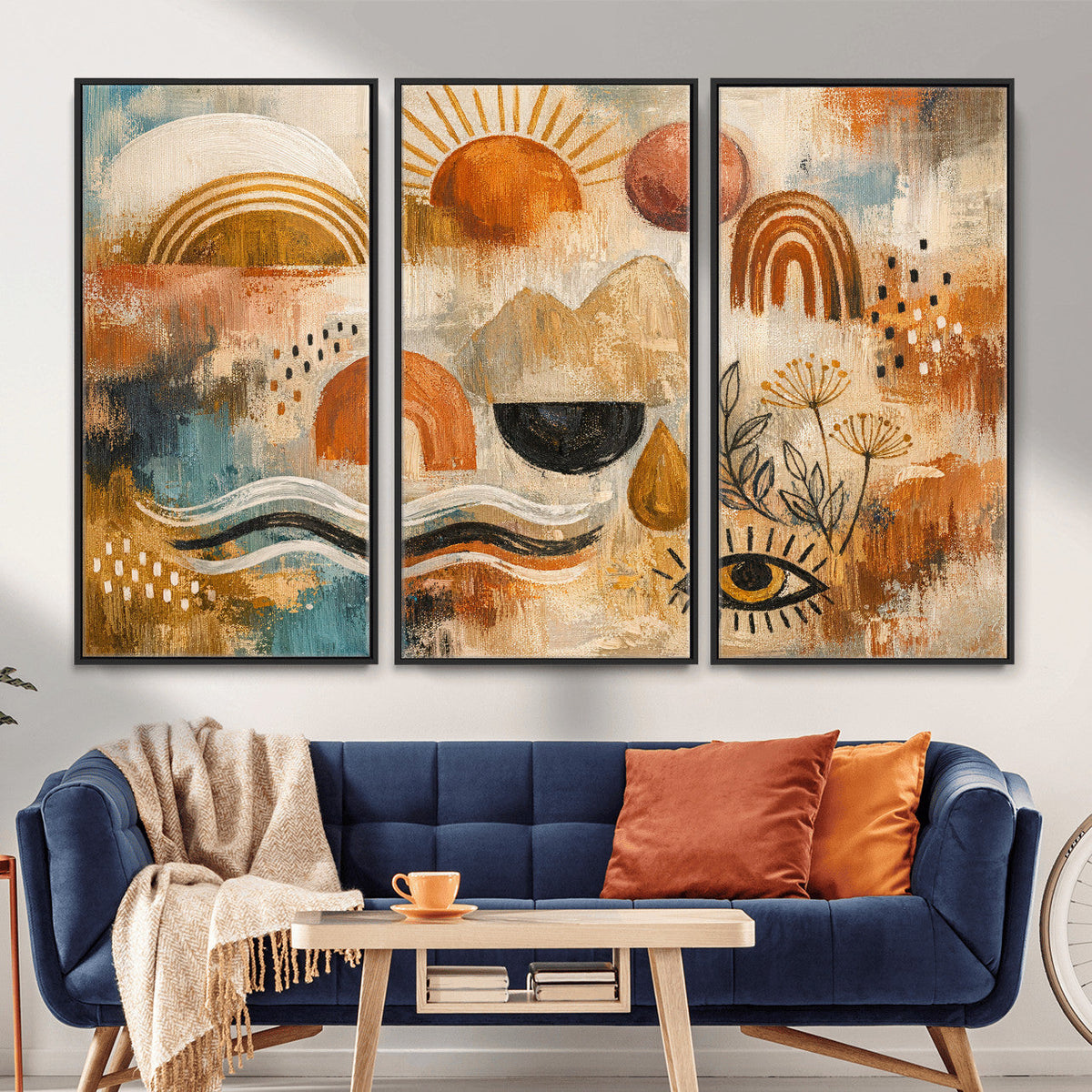 Geometric Boho Abstract Wall Art Canvas Print, Orange Blue