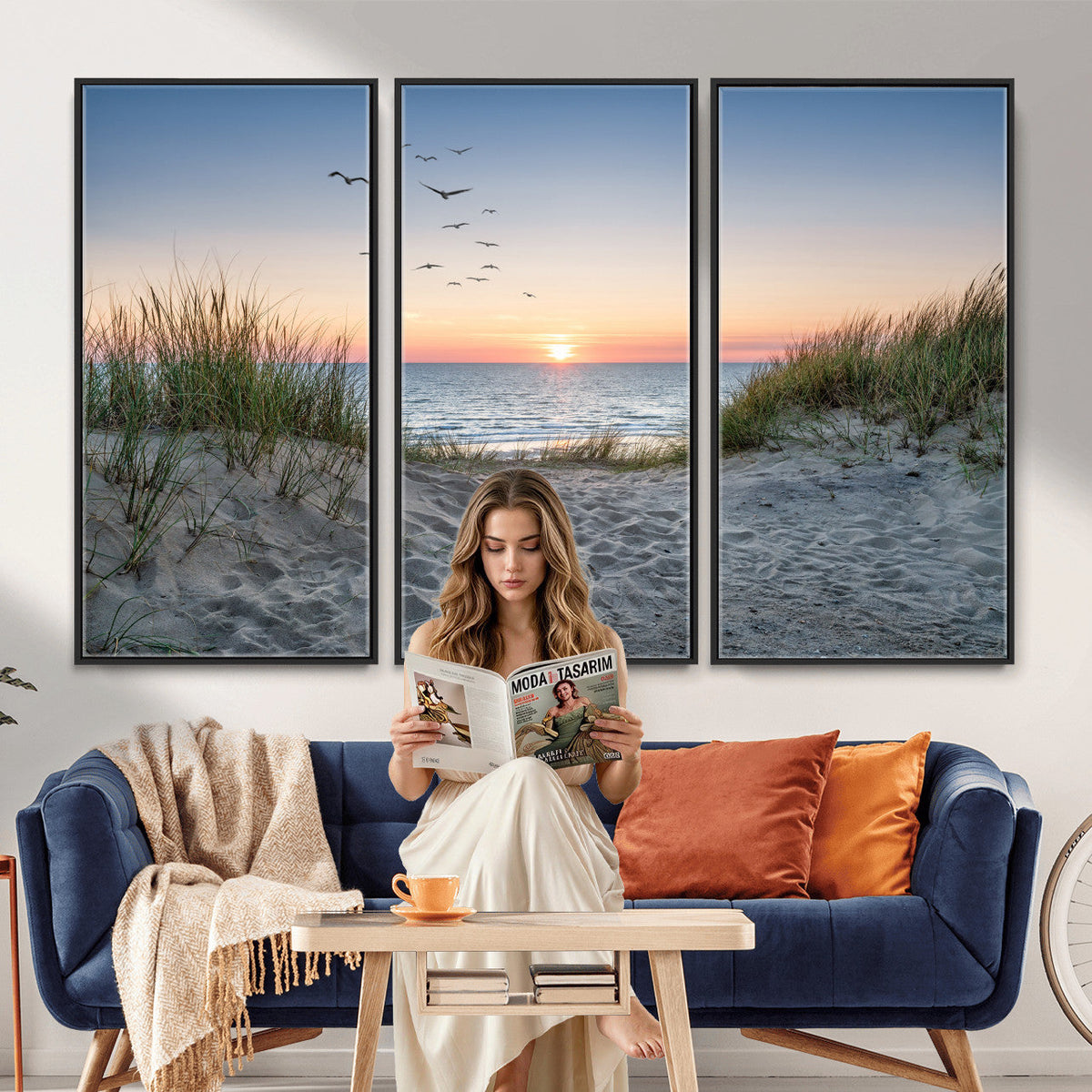 Sandy Dune Path Sunset Canvas Wall Art — Seagulls Beach