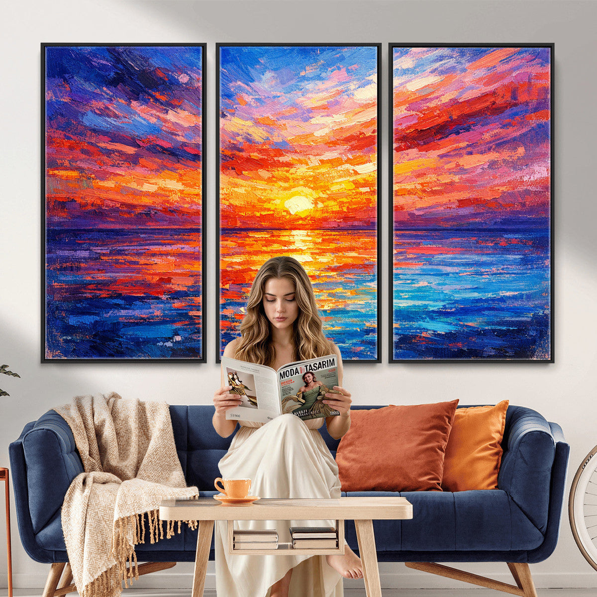 Colorful Knife Ocean Sunset Canvas — Orange Pink Teal