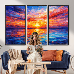 Colorful Knife Ocean Sunset Canvas — Orange Pink Teal