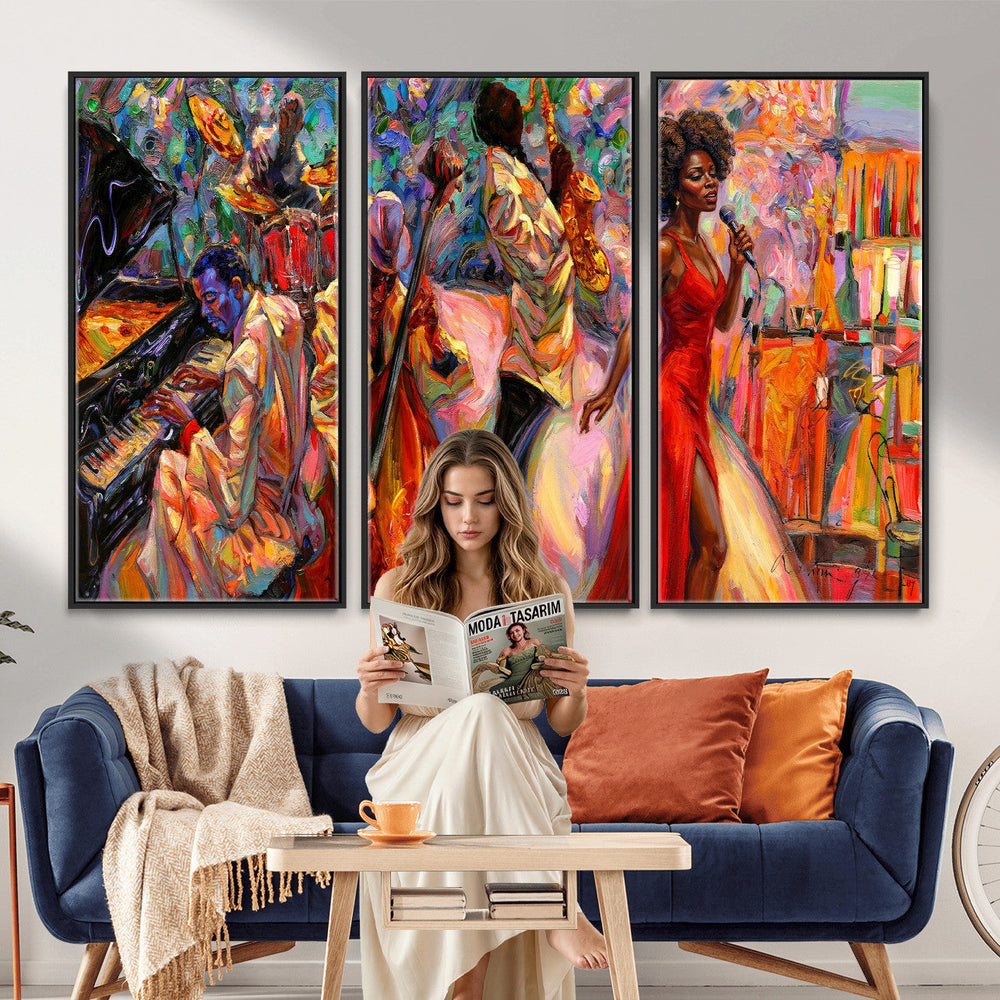 African American Jazz Singer Canvas Art — Red Dress Black