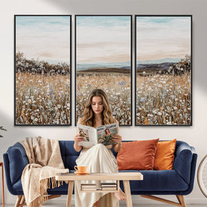 Neutral Wildflower Field Canvas Wall Art — Beige Earth Tone