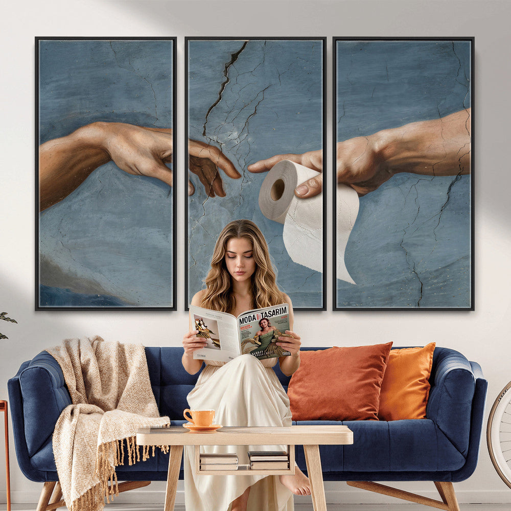 Funny Bathroom Canvas Wall Art, Michelangelo Creation of