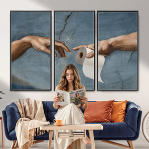 Funny Bathroom Canvas Wall Art, Michelangelo Creation of