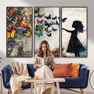 Banksy Butterfly Girl Wall Art Canvas Print, Framed Street