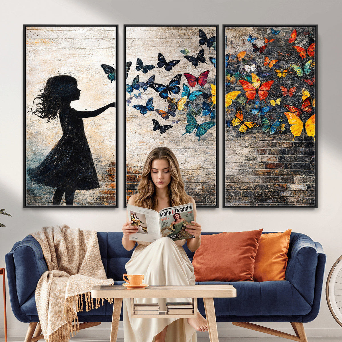 Banksy Butterfly Girl Wall Art Canvas Print, Framed Street