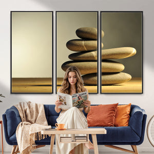 Zen Stone Wall Art Canvas Print, Balanced Rock Stack Framed