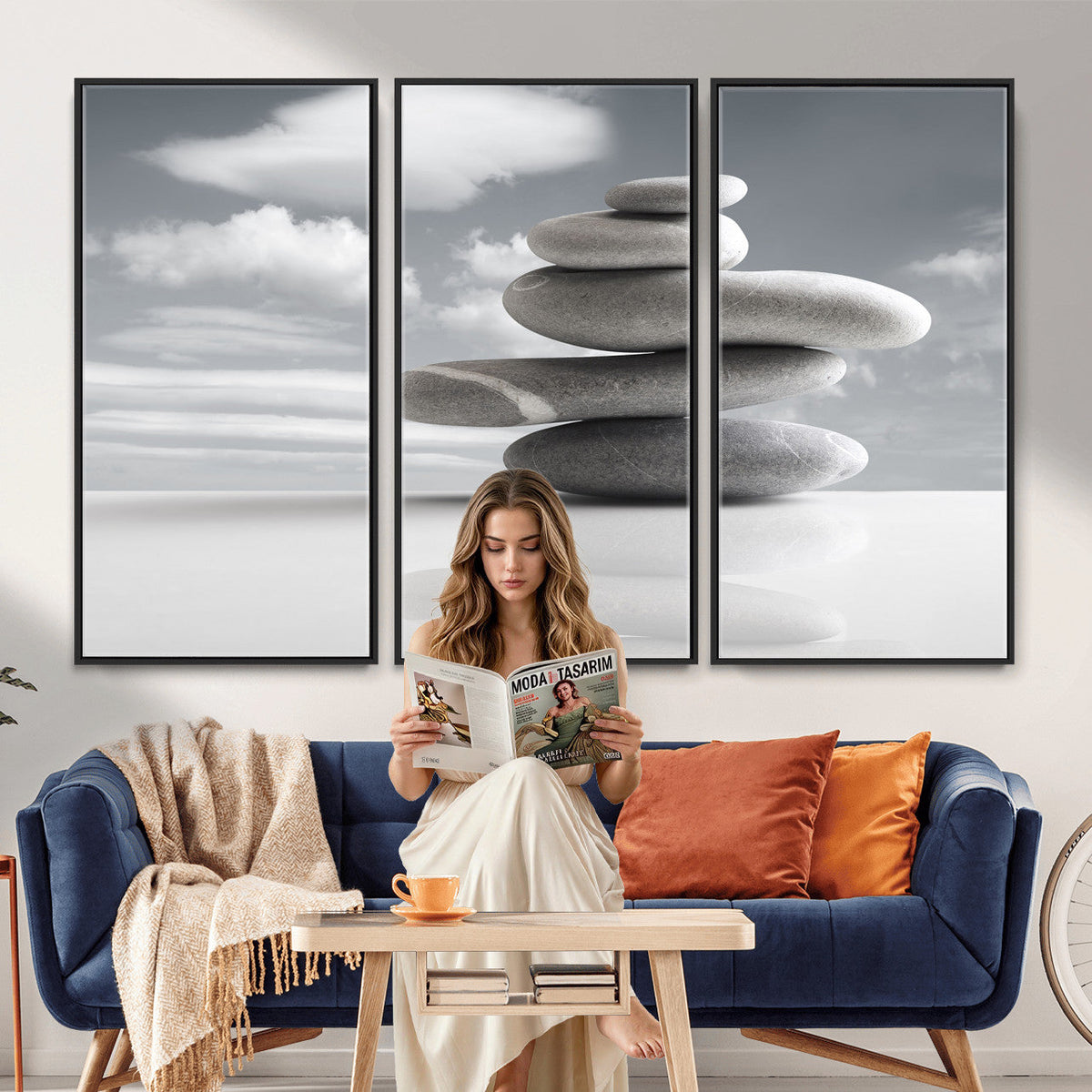 Zen Stone Wall Art Canvas Print, Balanced Rock Stack Framed