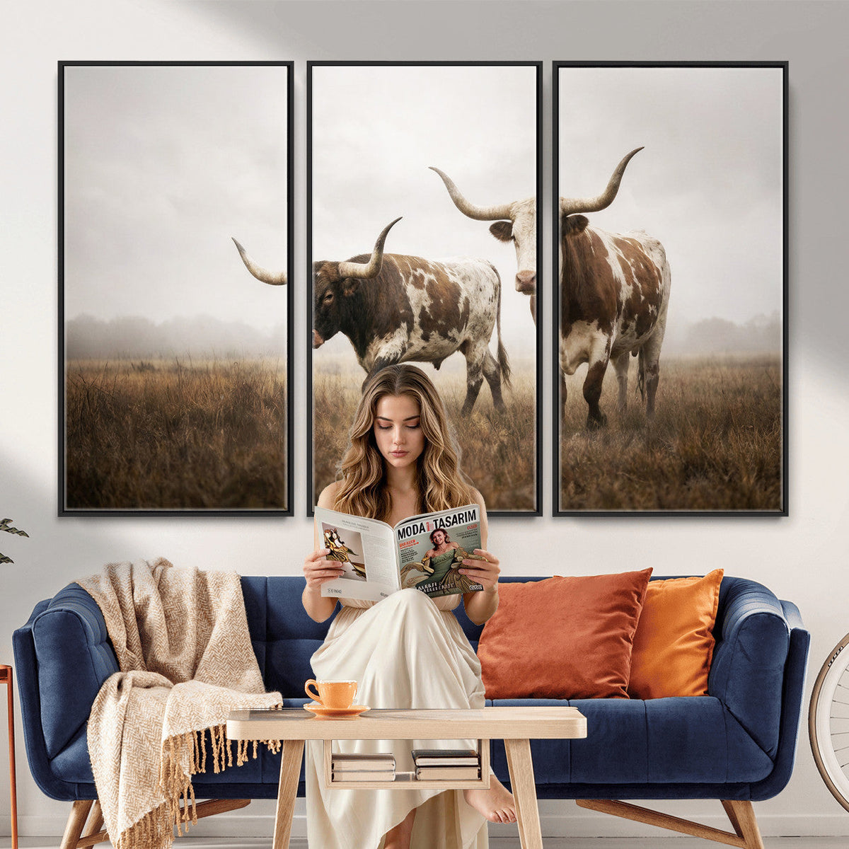 Texas Longhorn Canvas Wall Art Western Bull Desert Moody