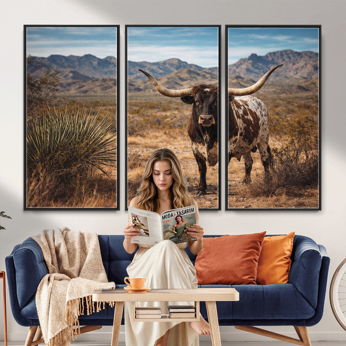 Texas Longhorn Canvas Wall Art Western Bull Desert Moody