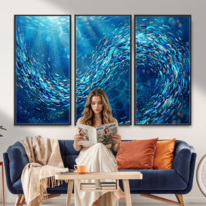 School of Fish Canvas Print | Blue Ocean Underwater Wall Art