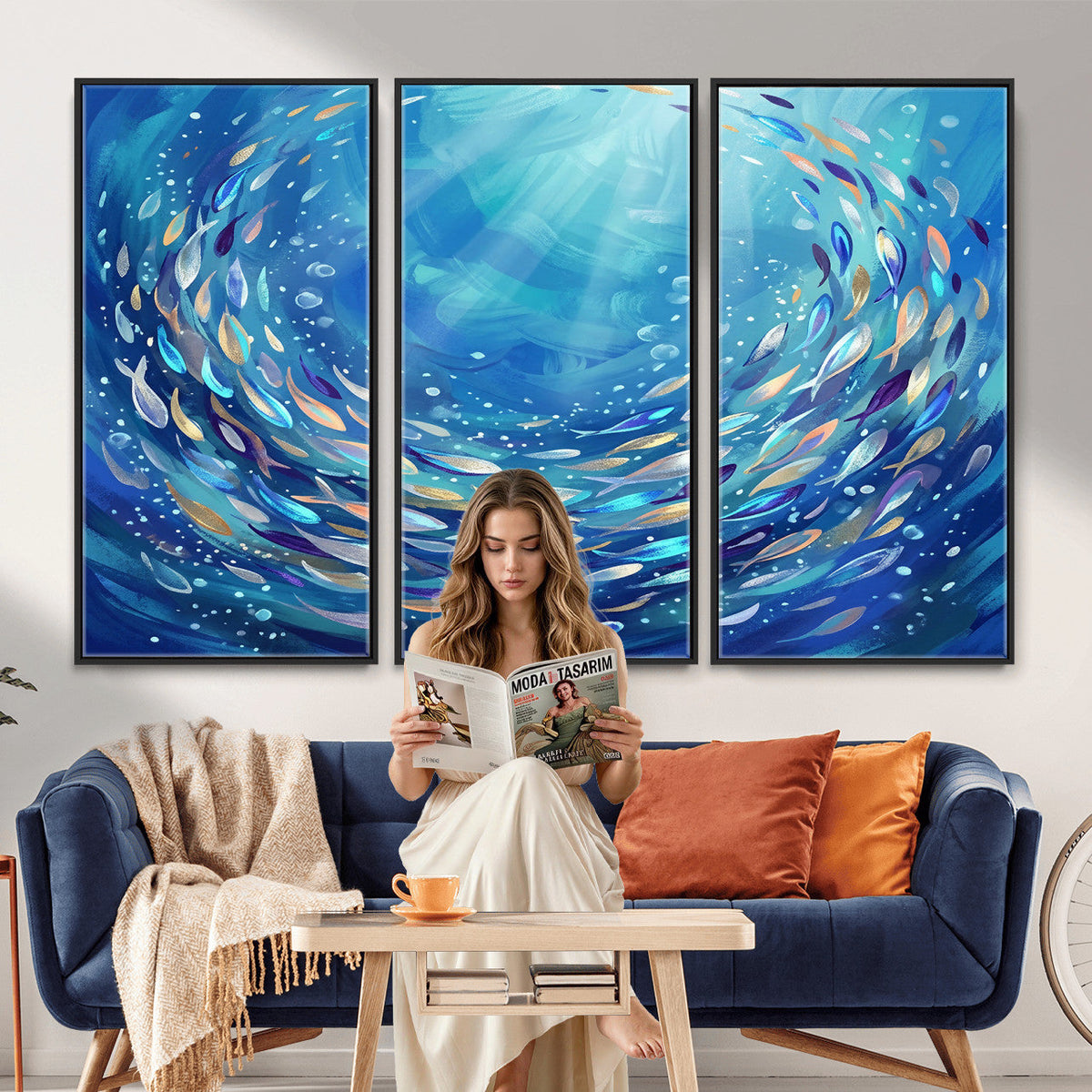 School of Fish Canvas Print | Blue Ocean Underwater Wall Art