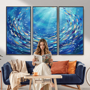 School of Fish Canvas Print | Blue Ocean Underwater Wall Art