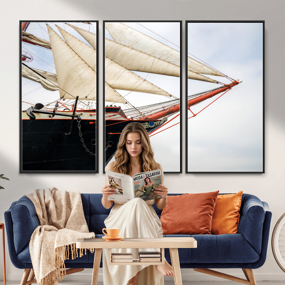 Sailboat Wall Art Canvas Print, Vintage Ship Bow Framed