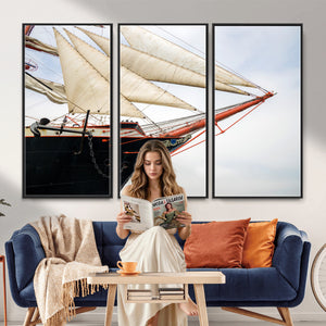 Sailboat Wall Art Canvas Print, Vintage Ship Bow Framed