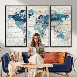 Watercolor World Map Canvas Wall Art Print – Abstract