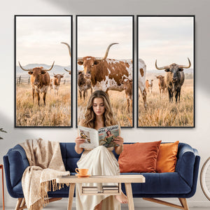 Texas Longhorn Canvas Wall Art, Rustic Farm Animal Photography Print, Farmhouse Country Decor, Western Ranch Art