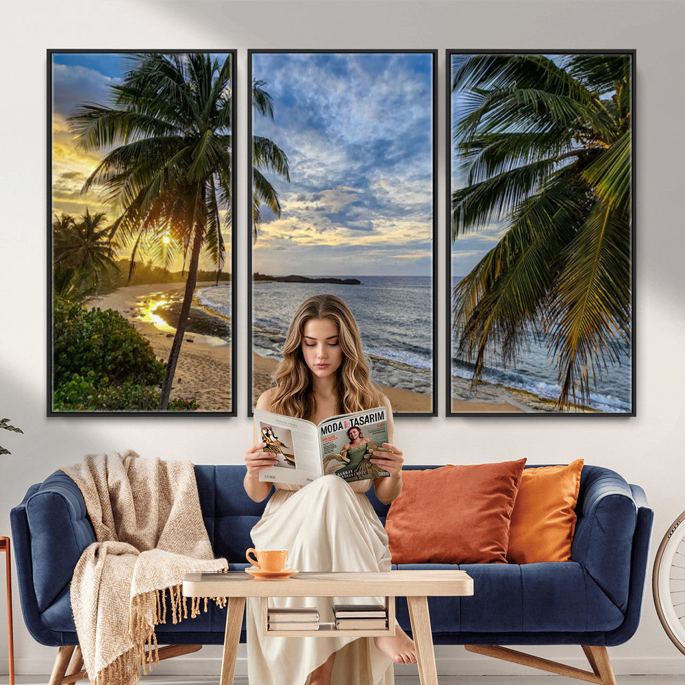 Mar Chiquita Beach Puerto Rico Canvas Wall Art, Manati Caribbean Coastal Photography Print, Tropical Ocean Sunset Decor