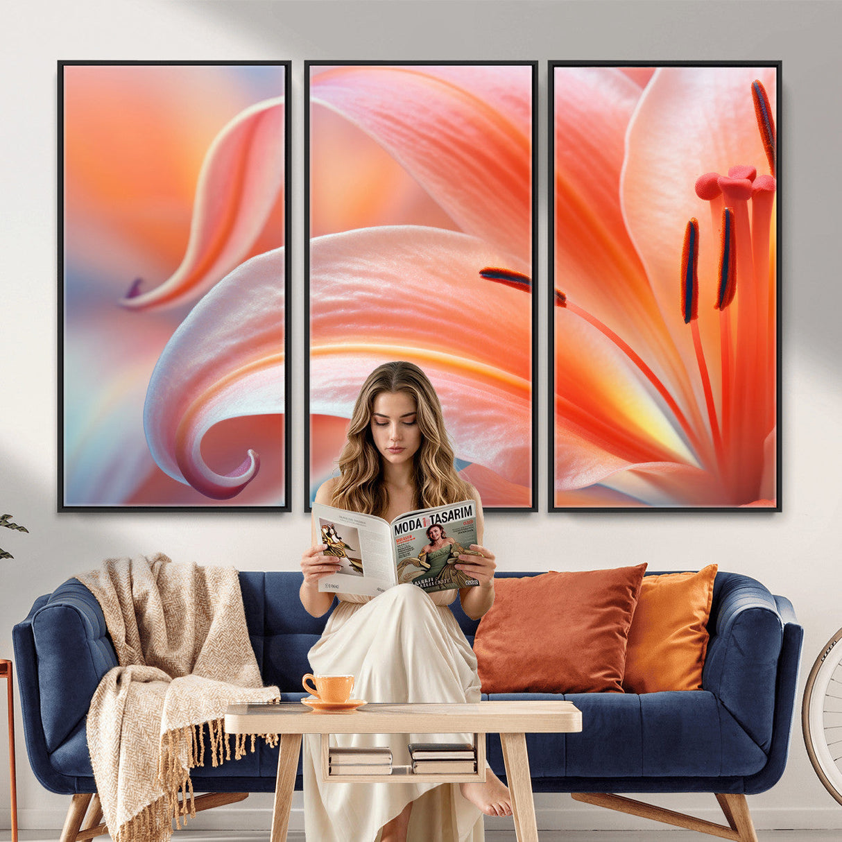 Peach Lily Canvas Wall Art, Coral Pink Flower Macro Photo Print, Botanical Bedroom Decor, Soft Floral Photography, Living Room Wall Art