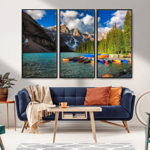 Moraine Lake 3-Panel Wall Art, Majestic Mountain and Lake