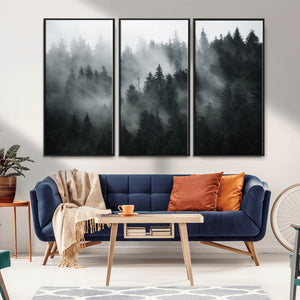 Foggy Forest Wall Art Canvas Print | 3 Panel Large Misty