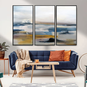 Abstract Landscape Wall Art Canvas | 3 Panel Modern Blue,