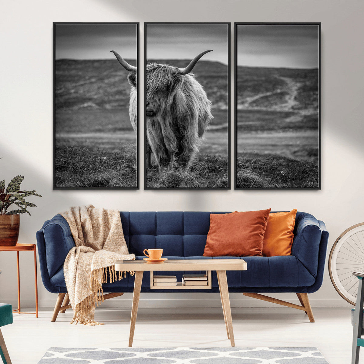 Fluffy Cattle Wall Art Print, Highland Cow Canvas, Framed
