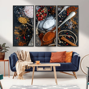 Spices and Seasonings Canvas Wall Art – Colorful Triptych