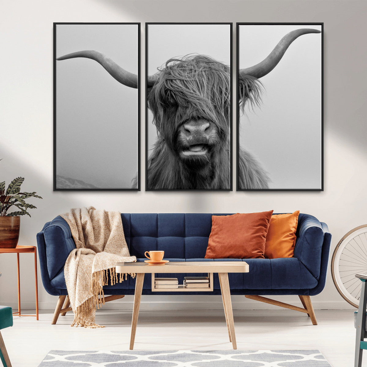 Texas Cow Wall Art Canvas, Texas Longhorn Cattle Canvas