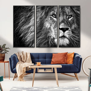 Black and White Lion Canvas Wall Art Print – Wildlife