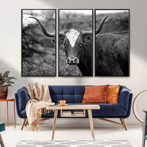 Western Home Wall Art Canvas Print, Framed Texas Longhorn
