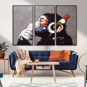 Dj Monkey Listening to Music Wall Art Print | Banksy Monkey