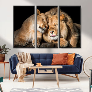 Lion and Lioness Wall Art Canvas Print – Framed African