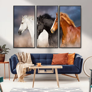 Animal Wall Art Three Horses Farmhouse Art Canvas, Framed
