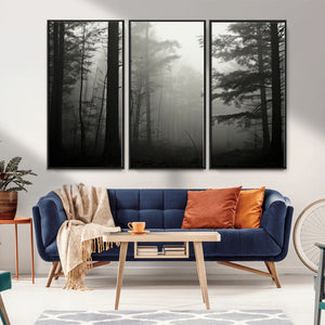 Misty Forest Wall Art Premium Canvas Print a Foggy and