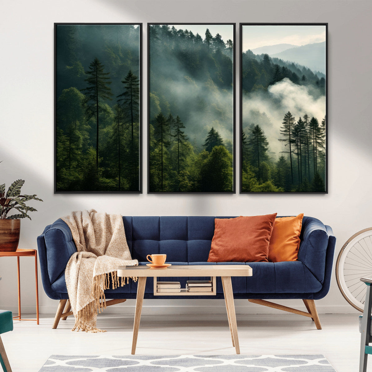 Misty Forest Wall Art Premium Canvas Print a Foggy and