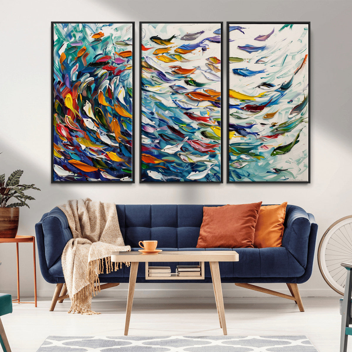 Modern Abstract Fish Shoal Wall Art Canvas Print, Colorful