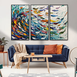 Modern Abstract Fish Shoal Wall Art Canvas Print, Colorful