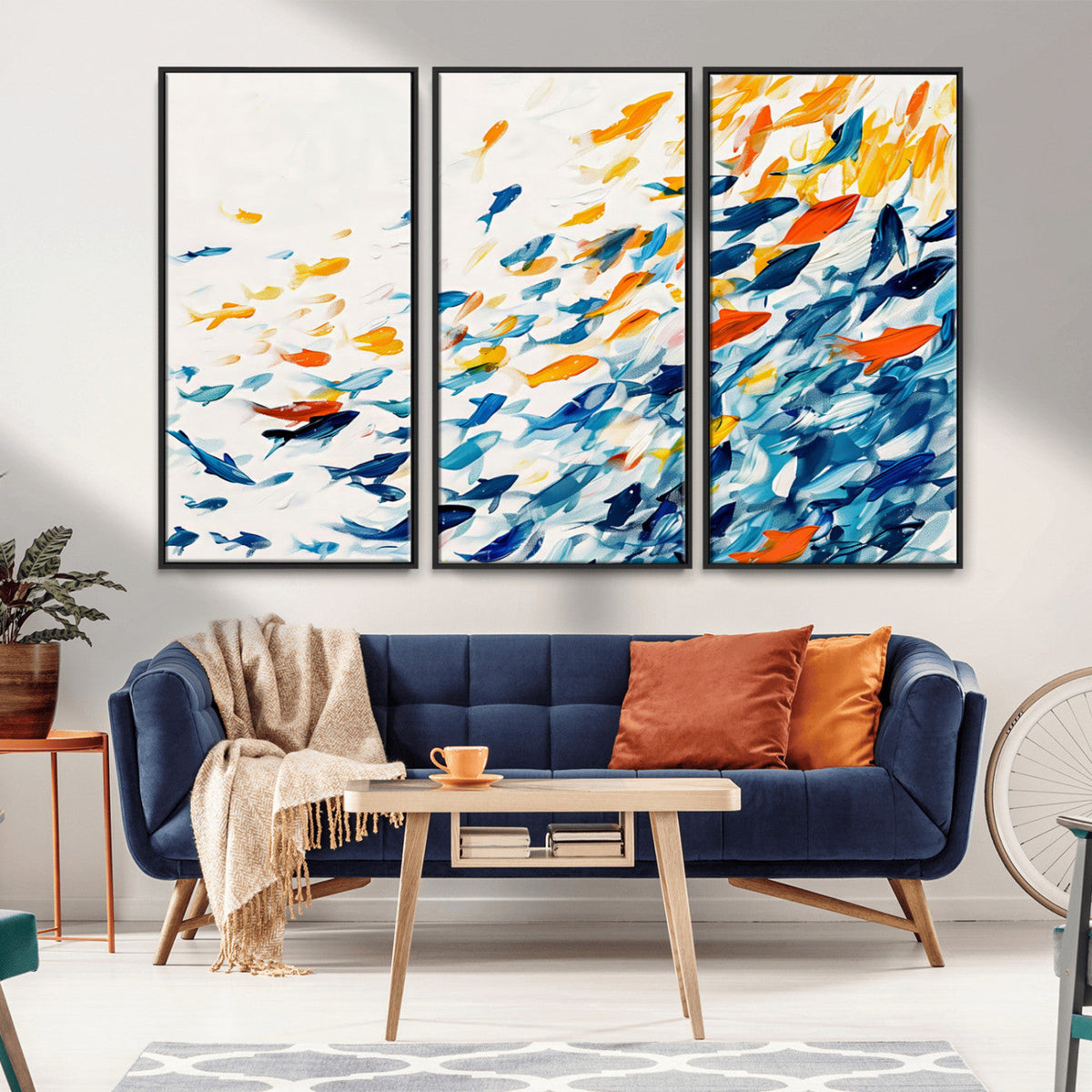 Abstract Fish Shoal Wall Art Canvas Print, Colorful Fish